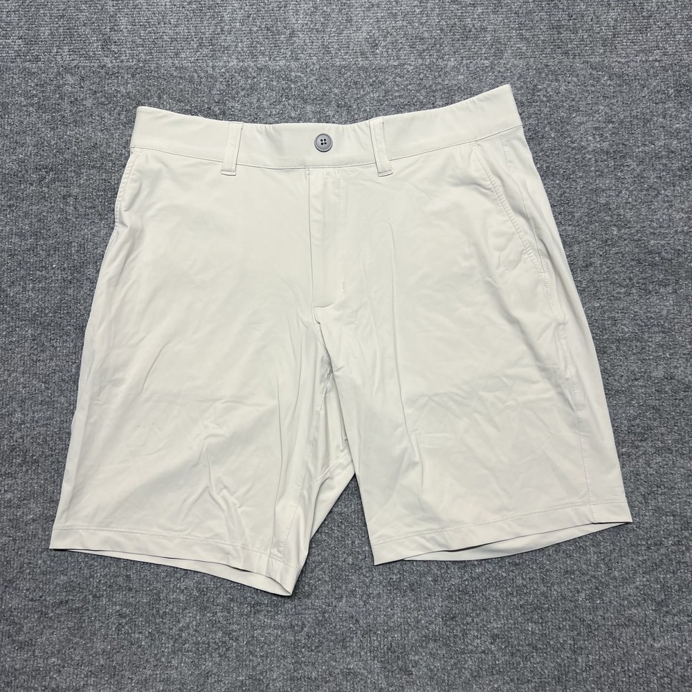 Johnnie-O Performance Shorts Mens 32 Beige Golf Stretch 9 Inseam Pockets
